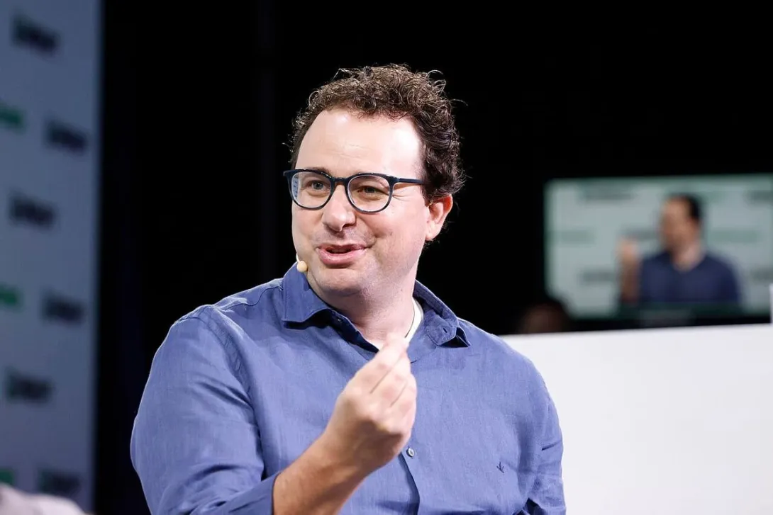 Photograph of Anthropic CEO Dario Amodei speaking at TechCrunch Disrupt.
